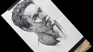 How to draw face with charcoal pencil - Realistic drawing for beginners