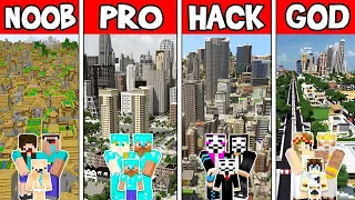 Minecraft: FAMILY MODERN CITY BUILD CHALLENGE - NOOB vs PRO vs HACKER vs GOD in Minecraft