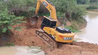 ใจนักเลง เดินรถขุดข้ามคลองไม่กลัวจม SANY SY200C มิสเตอร์บัง จัดให้ excavator