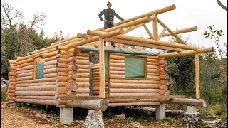 I Finished Building the Roof Structure on my LOG CABIN & Off Grid Pizza Cooking EP18