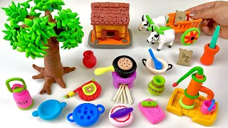How to make air dry clay miniature village house, kitchen set, tree | DIY clay craft tutorial