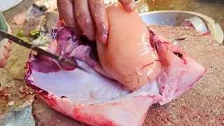 Huge Fish Eggs Collect!!! Super Tasty Rawas Fish Cutting & Cleanning Skills In Fish Market #shorts
