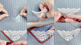 decorating v neck pullovers easily , dantel ile kolayca dekolte kapatmak