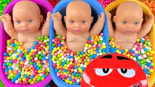 Full of 3 Rainbow BathTubs Candy with M&M's & Magic Slime Cutting Video