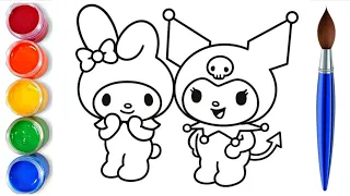 How to draw easy cute my melody and kuromi | easy drawing step by step for kids 