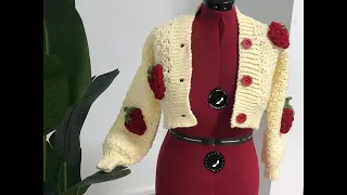 كارديجان الفراولة المنتفخة كروشيه  cardigan puffed strawberry crochet