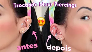 TROCANDO MEUS PIERCINGS DA ORELHA (TRAGUS, HELIX, FLAT, CONCH)