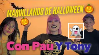 Maquillando a Pau y Tony de Halloween