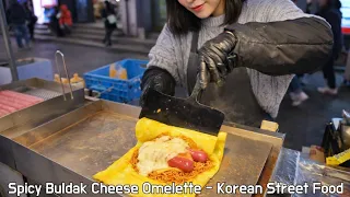 Korean Spicy Buldak Cheese Omelette 🔥 Must-Try Myeongdong Street Food