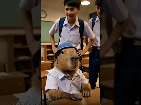 คาปิทำความสะอาดห้องคนเดียว #capybara #AI