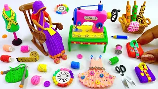 DIY How to Make Polymer Clay Miniature Sewing Machine Set, tailor|Sewing Tools and Accessories | diy