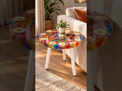 Rainbow Flower Table 🌸  #viralshort #diy #epoxy #resinart #epoxyresin #satisfying