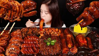 먹방 :) 짜장불닭 버섯 떡볶이 너무 맛있어~(어묵, 새우, 비엔나, 가래떡, 팽이버섯, 목이버섯, 표고버섯, 새송이버섯) mukbang.