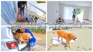 PRIMEIRO DIA NA CASA | COLOCAMOS CORTINAS | HULK VEIO CONHECER A CASA | LIMPEZA |  Viviane Magalhães