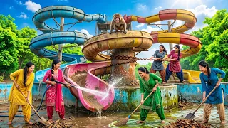 6 village Girls Restore World's Biggest Water Park 🥶 For Poor Village Kids || #village #shorts