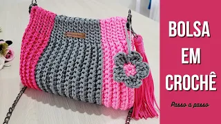 BOLSA DE CROCHÊ PERFEITA EM FIO NÁUTICO COM PONTO RELEVO E  TASSEL