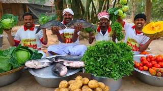 Village Style Katla Fish Curry & Winter Vegetables cooking for village people | villfood Kitchen