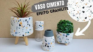 FAÇA VOCÊ MESMO: VASOS DE CIMENTO COM EFEITO GRANILITE, FICA LINDO E TA SUPER NA MODA!