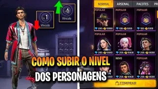 COMO SUBIR NIVEL DOS PERSONAGENS E COMPRAR POR OURO - Upar Personagens NOVA ATUALIZAÇÃO FREE FIRE