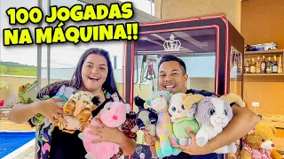 100 JOGADAS NA MÁQUINA DE PEGAR PELÚCIAS!!