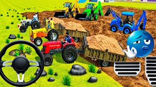 Heavy Village Tractor Work | JCB, Dumper, Holland & John Deere Extreme Mud Loading Gameplay 🚜🔥