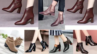 Women's fashion pointy toe Chelsea zipper buckles block high heels ankle boots 2021