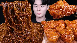 짜파게티 양념치킨 치킨 먹방ASMR MUKBANG BLACK BEAN NOODLES & FRIED CHICKEN チキン チャジャンラーメン eating sounds