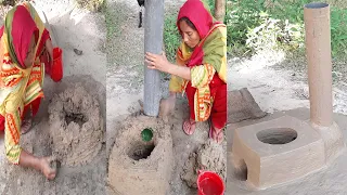How to make mud clay oven for outdoor cooking || মাটির চুলা তৈরি করার সহজ পদ্ধতি#Part-12