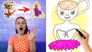 How to draw Ballerina Cappuccino + Rapunzel And other Disney princesses
