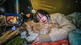 -15℃ 폭설 속 너무나 따스했던 겨울캠핑 (부제:고양이들과 침낭 같이쓰기) / 솔로캠핑 / 동계캠핑 / 고양이
