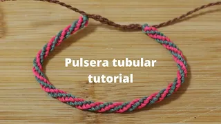 Pulsera tubular con 2 colores de hilo paso a paso