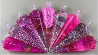 Deep Pink Glitter Slime Making Clear Slime With Beautiful Piping Bags | Relaxing Asmr slime #0197