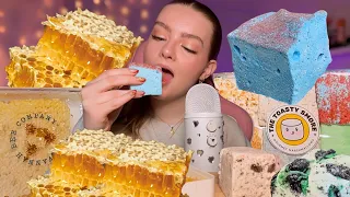 ASMR ultimate mouth sounds mukbang 🍯🍡 trying honeycomb & gourmet marshmallows