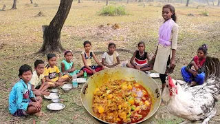 winter season picnic|| COUNTRY CHICKEN CURRY cooking & eating by santali tribe childrens