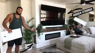 DIY Modern Entertainment Center with Fireplace & Hidden Storage!