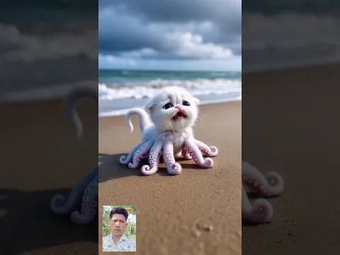 when white octopus kitten was attacked on the beach #cat #cute #story #ai