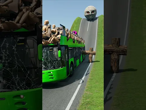 Colourful Long City Buses vs Logs Trap - BeamNG.Drive #shorts #beamngdrive #bus