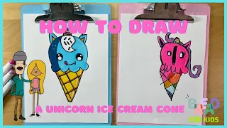 How To Draw a Unicorn Ice Cream Cone | BREAD For Kids Art Videos