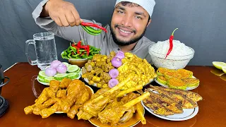 EATING MUTTON FAT CURRY, MUTTON LIVER CURRY, CHICKEN LEG CURRY AND MUTTON NALLI CURRY WITH RICE