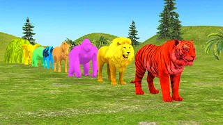 Paint Animals Game With Gorilla Cow Tiger Lion Elephant Fountain Crossing - Animal Game Animation
