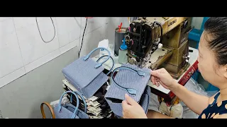 nghề may kết hợp đang phát trực tiếp! cách vừa dán và may miệng túi xách