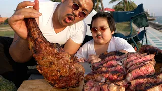ซอยจุ๊ Tomahawk รมควัน Salt bae พาลูกทำสเต็กยักษ์ริมทะเล