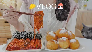 ENG)수제 치즈볼 만들기🧀, 매운 불닭 팽이 버섯과 청경채 4kg 김장,,🥬 원데이 클래스 듣는 일상ㅣ레몬딜버터, 1뚱샌드위치, 부대찌개, 짜장밥, 잔치국수, 돔조명 만들기