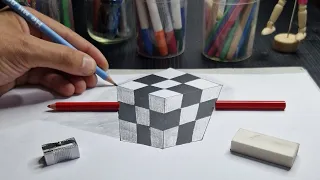 Drawing Realistic 3d Cube Optically Illusion  #3ddrawing #opticalillusion #drawing #drawingtutorial