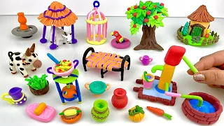 How to make air dry clay miniature village house, kitchen set, tree | DIY clay craft tutorial