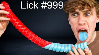 How Many Licks to Finish GIANT Gummy Worm?!