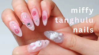 let’s do 3D strawberry miffy nails at home! (ASMR gel-x nail art using korean nail brands)