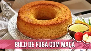 BOLO DE FUBÁ SIMPLES DE LIQUIDIFICADOR COM MAÇÃ SEM FARINHA DE TRIGO