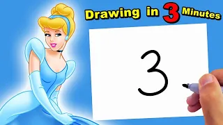 How to Draw Cinderella With Number 3 in 3 Minutes Step by Step