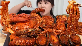 좋아하는 해산물 다 넣어 만든 해물찜 먹방 | 오징어, 가리비, 낙지, 전복, 킹타이거새우, 꽃게, 키조개🦐🦑🐙🦀 | Spicy Boiled Seafood ASMR Mukbang